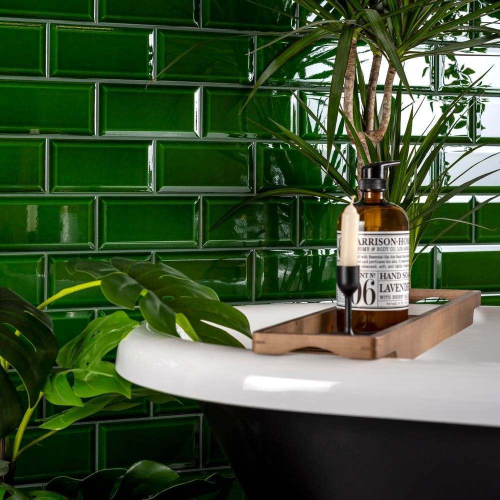 green victorian metro tiles, green bathroom tiles, brick shaped bathroom tiles 