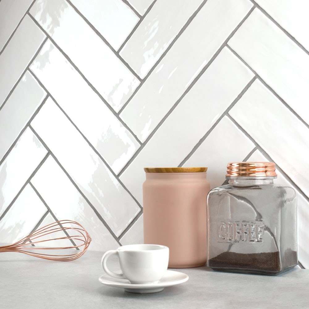 boutique white brick shaped tile with glossy finish