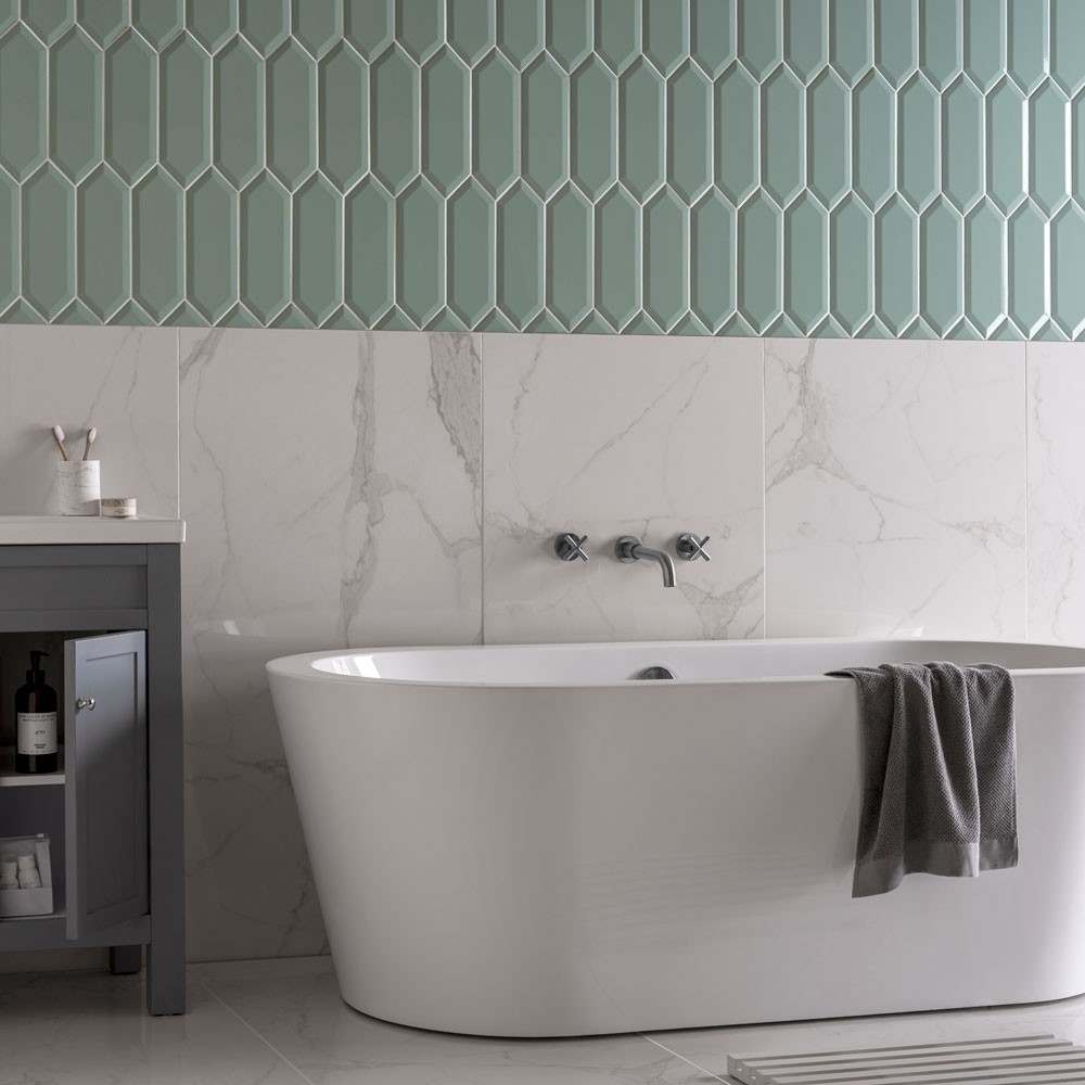 pickett heaxagon tiles with cappella marble effect white tiles