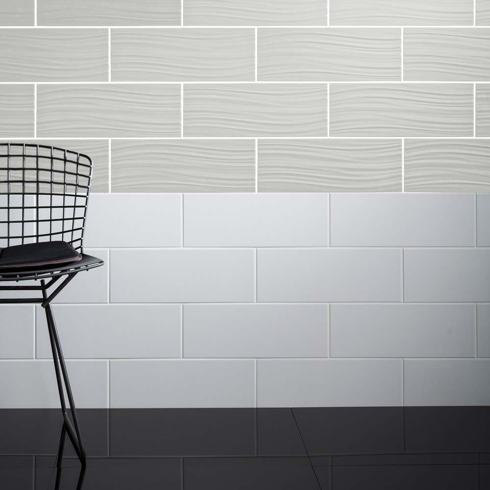 tones wave effect light grey brick shaped metro tile