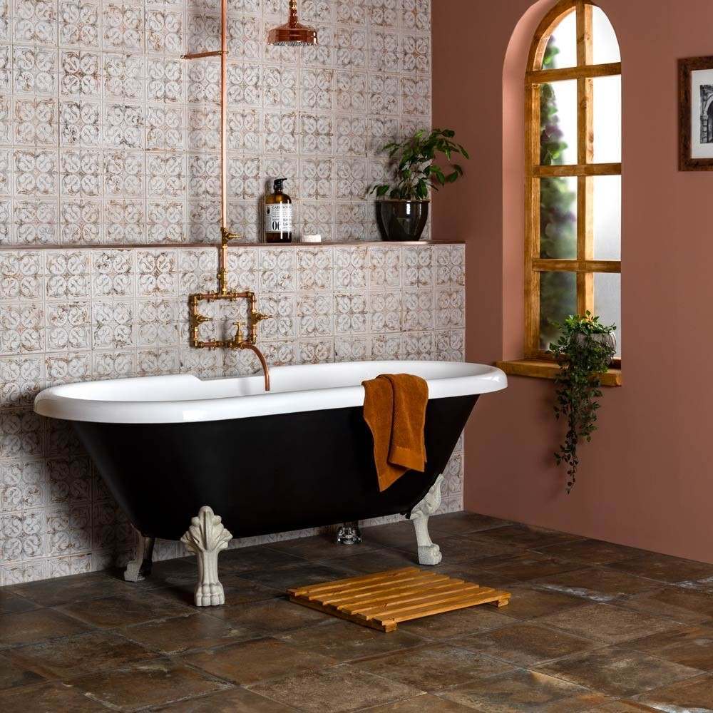 Harbour Russet Brown Aged effect tiles with anchor chalk tin style pale tiles
