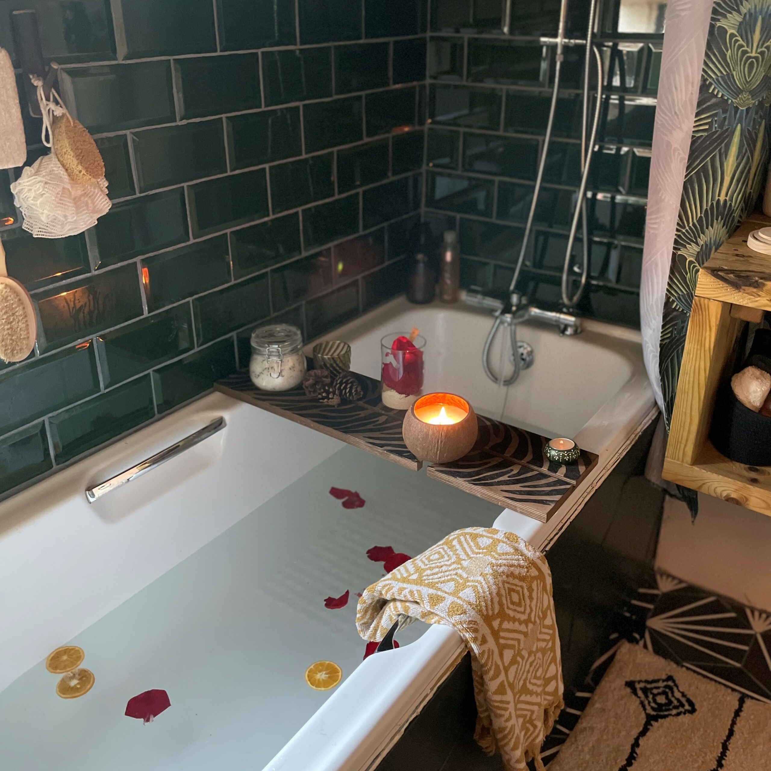 Pixie Created Her Eclectic Bathroom with Our Victorian Green Metro Tiles