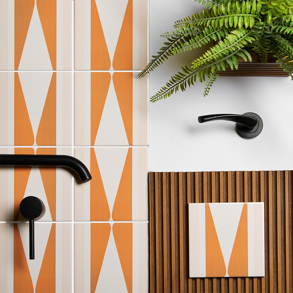 marmalade rene pick n mix patterned geometric square ceramic tiles with striped lined wood