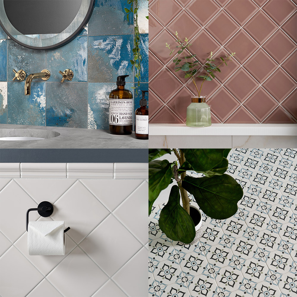 four square tiles patterned bevelled wall and floor tiles