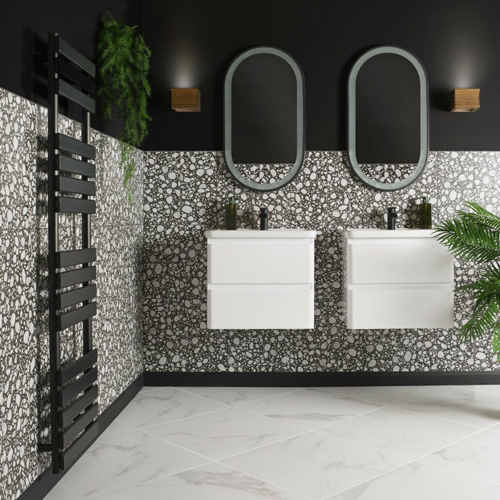 new tiles for 2022 black and white terrazzo effect ceramic monochrome bathroom wall tiles