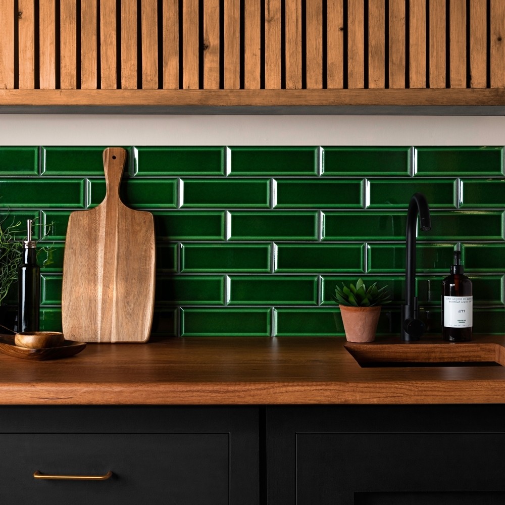 new tiles for 2022 green elongated bevelled metro kitchen splashback wall tiles