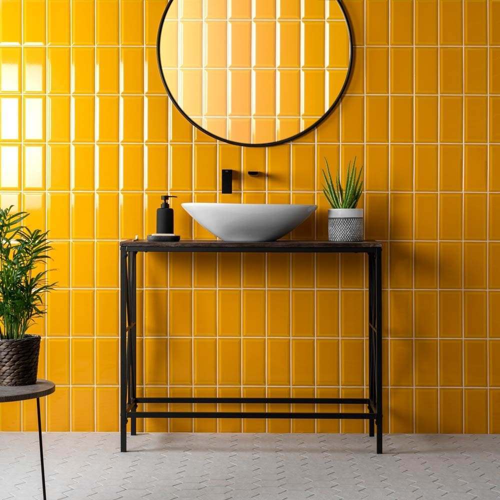 orange metro tiles bevelled brick shaped bathroom wall tiles