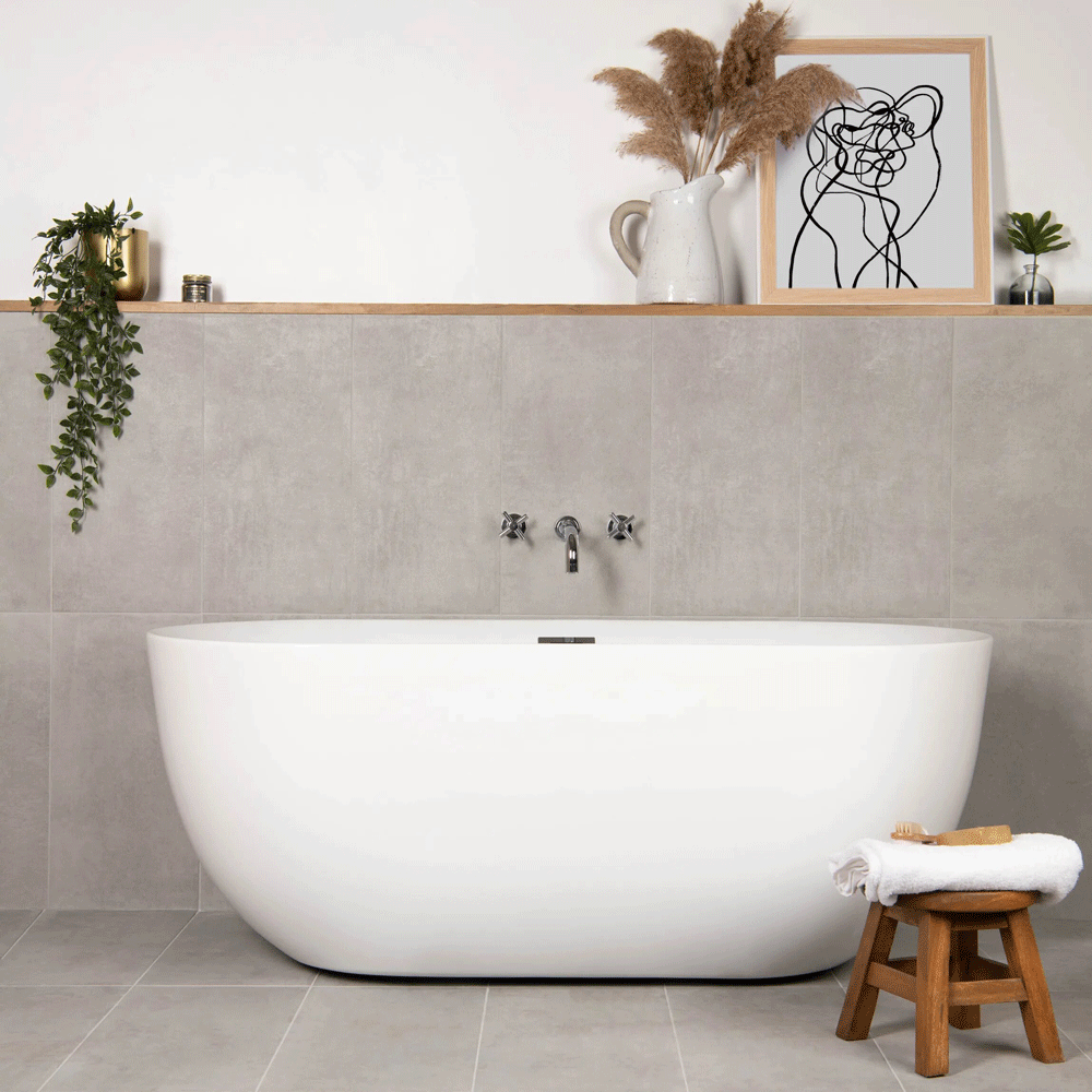Neutral tones used for this bath space create ultimate home spa bathroom with plenty of texture used throughout. 