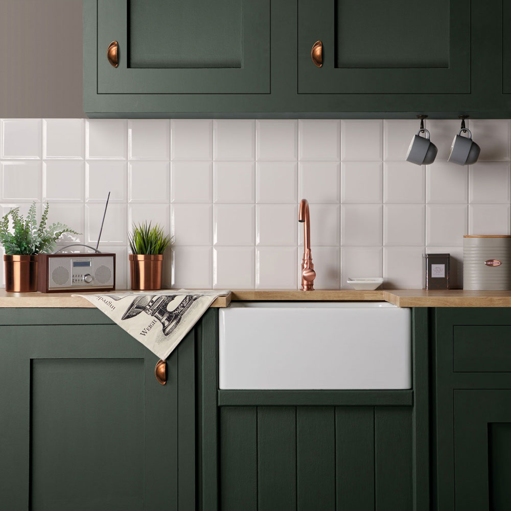 Zhoosh Soulful Green Woodwork & Metal paint on kitchen cabinets.